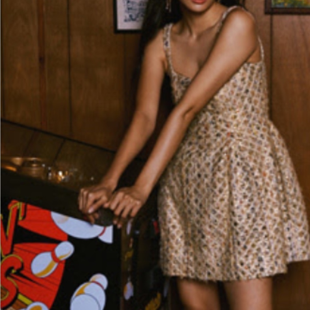 Anthropologie Beige Tweed Mini Dress